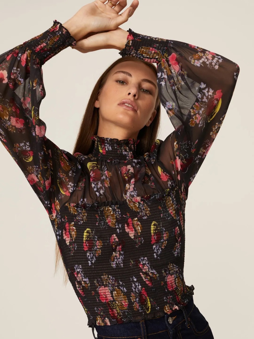 Cinq A Sept Esmaralda Womens Floral Cropped Blouse Size Small